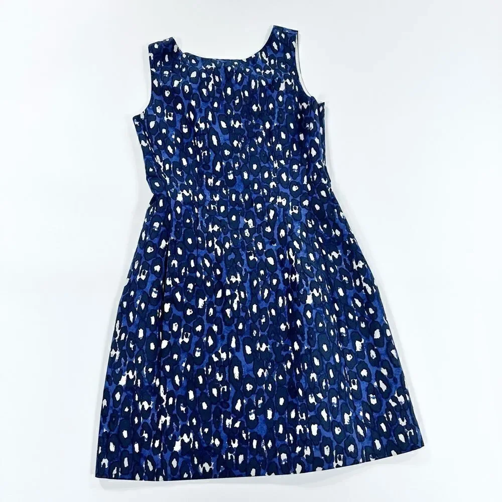 Kate spade blue leopard animal print V-neck fit and flare dress 8